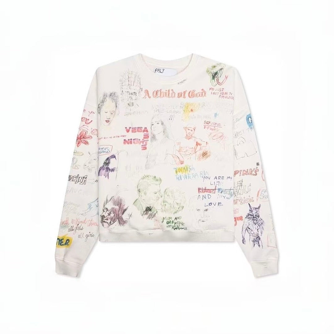 Paly Hollywood A Child of God All-Over Graphic Cropped Sweatshirt