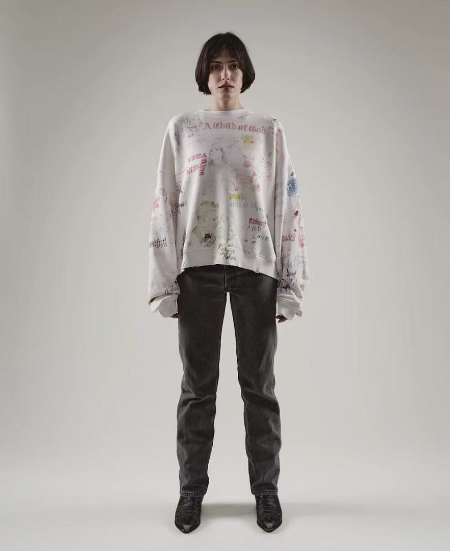 Paly Hollywood A Child of God All-Over Graphic Cropped Sweatshirt