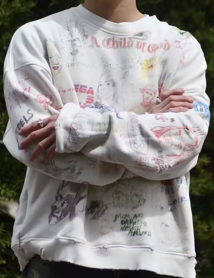 Paly Hollywood A Child of God All-Over Graphic Cropped Sweatshirt