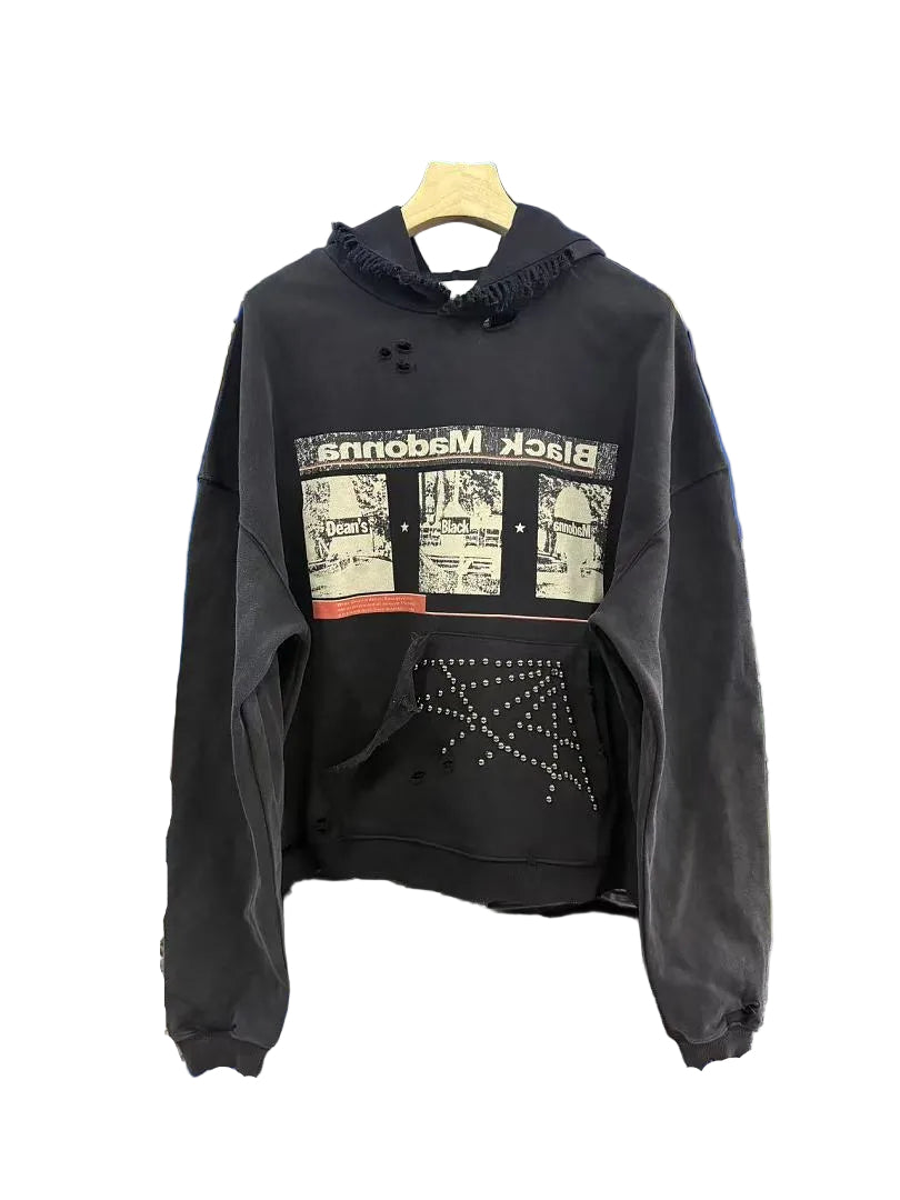 Paly Hollywood Black Madonna Contrast-Sleeve Hoodie