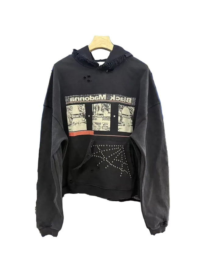 Paly Hollywood Black Madonna Contrast-Sleeve Hoodie Hover Image