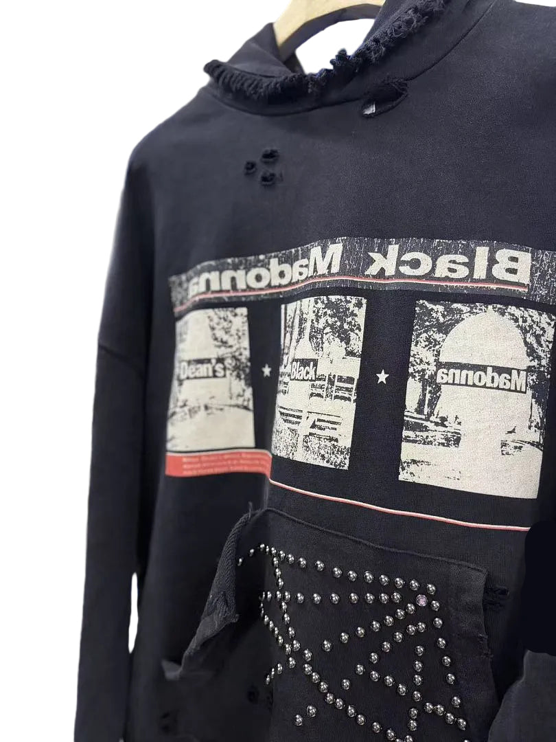 Paly Hollywood Black Madonna Contrast-Sleeve Hoodie