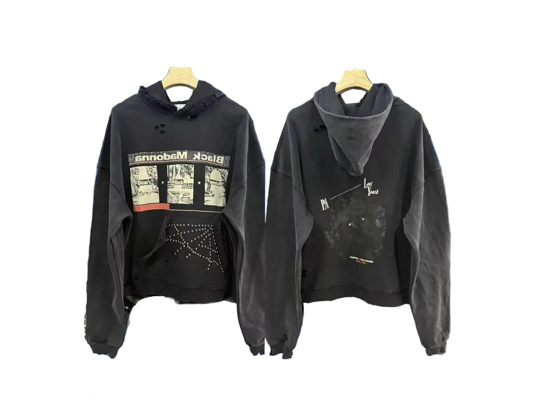 Paly Hollywood Black Madonna Contrast-Sleeve Hoodie