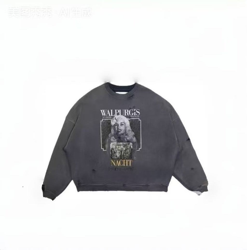 Paly Hollywood Charcoal Walpurgis Graphic Cropped Crewneck Sweatshirt