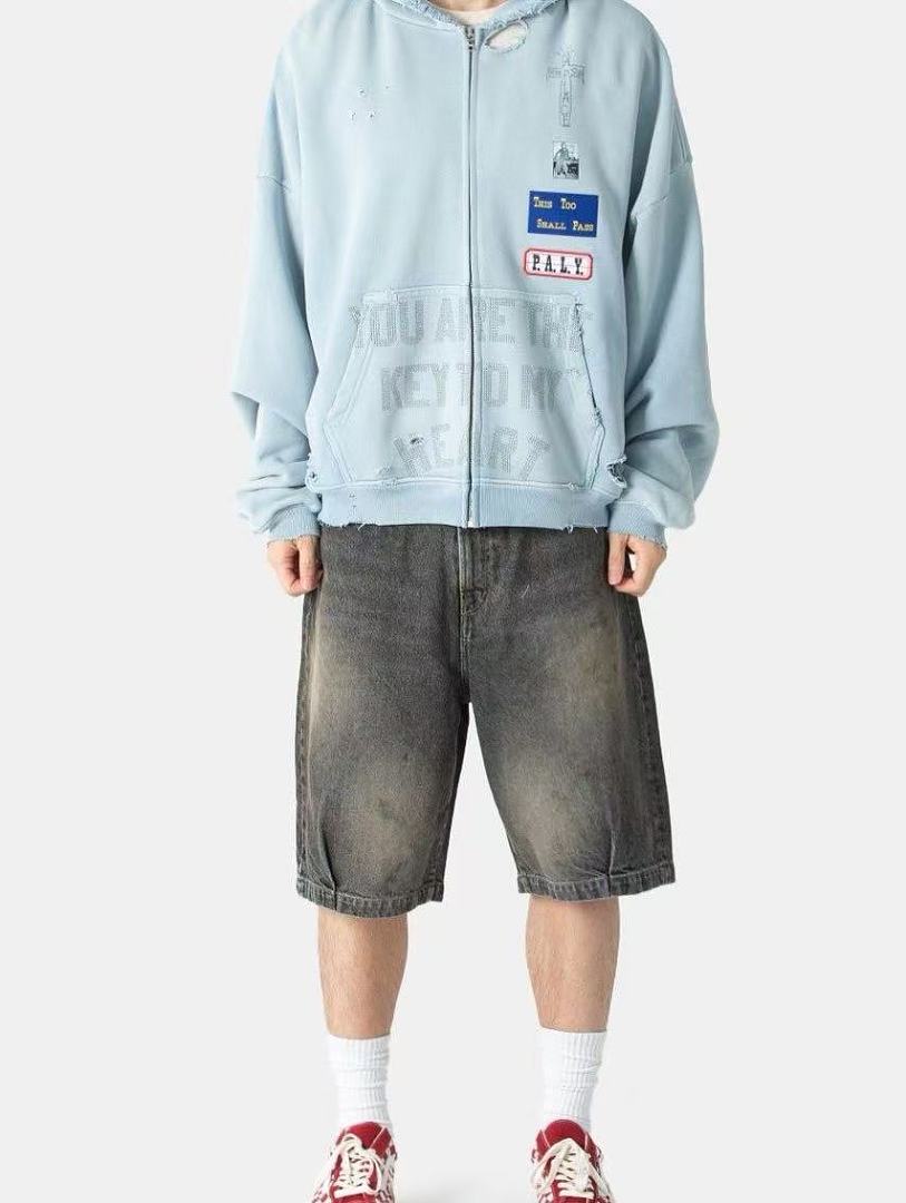 Paly Hollywood Patchwork Graphic Zip-Up Hoodie