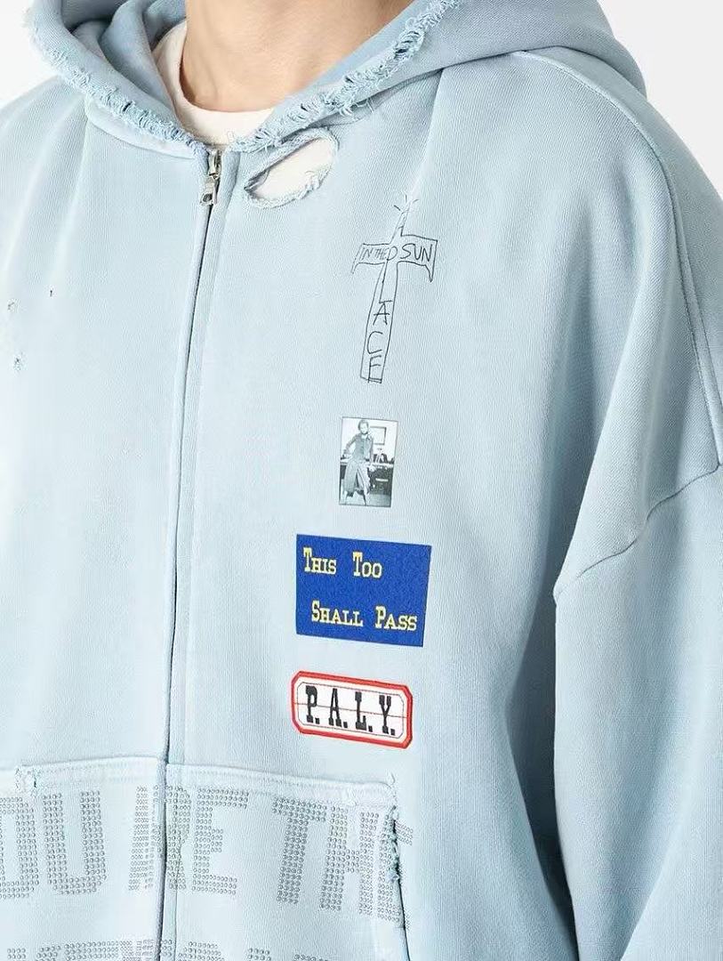 Paly Hollywood Patchwork Graphic Zip-Up Hoodie