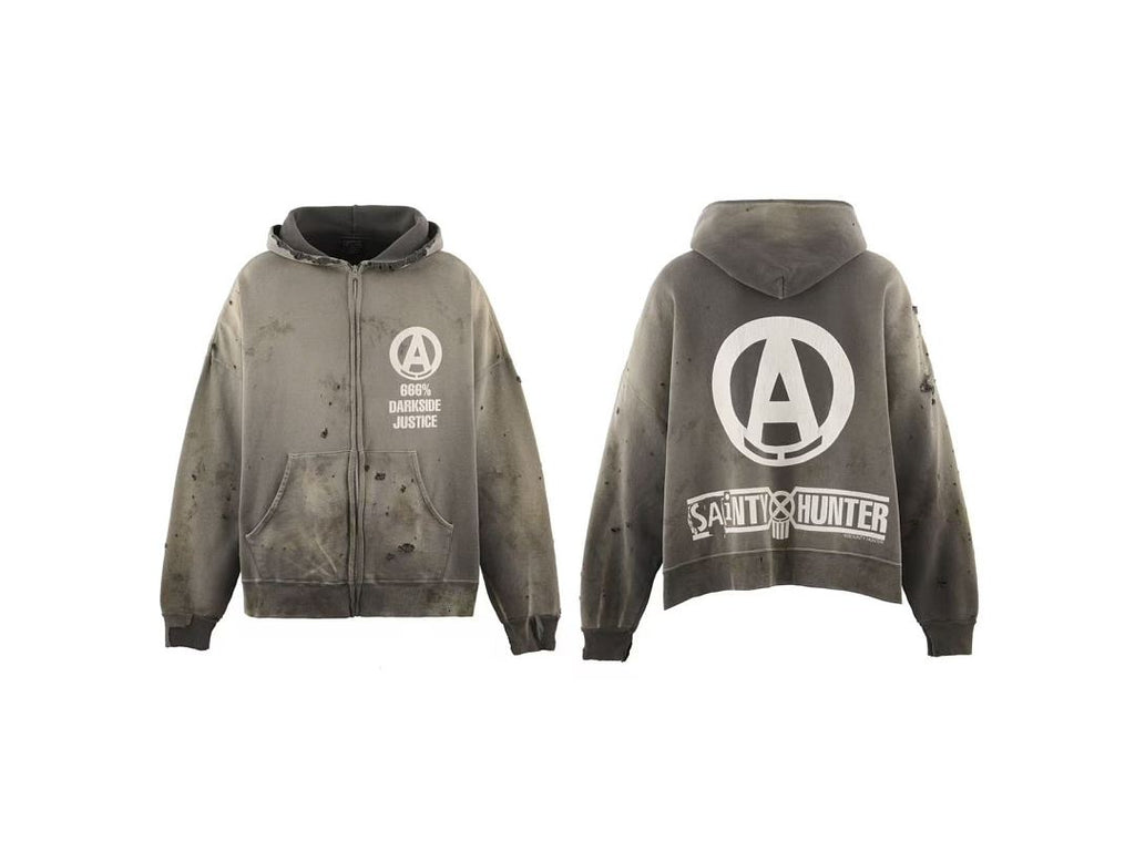 Saint Michael Darkside Justice Distressed Zip Hoodie