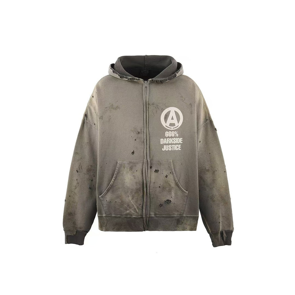 Saint Michael Darkside Justice Distressed Zip Hoodie