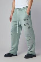 Paly Hollywood Sage Green Distressed Graphic Sweatpants