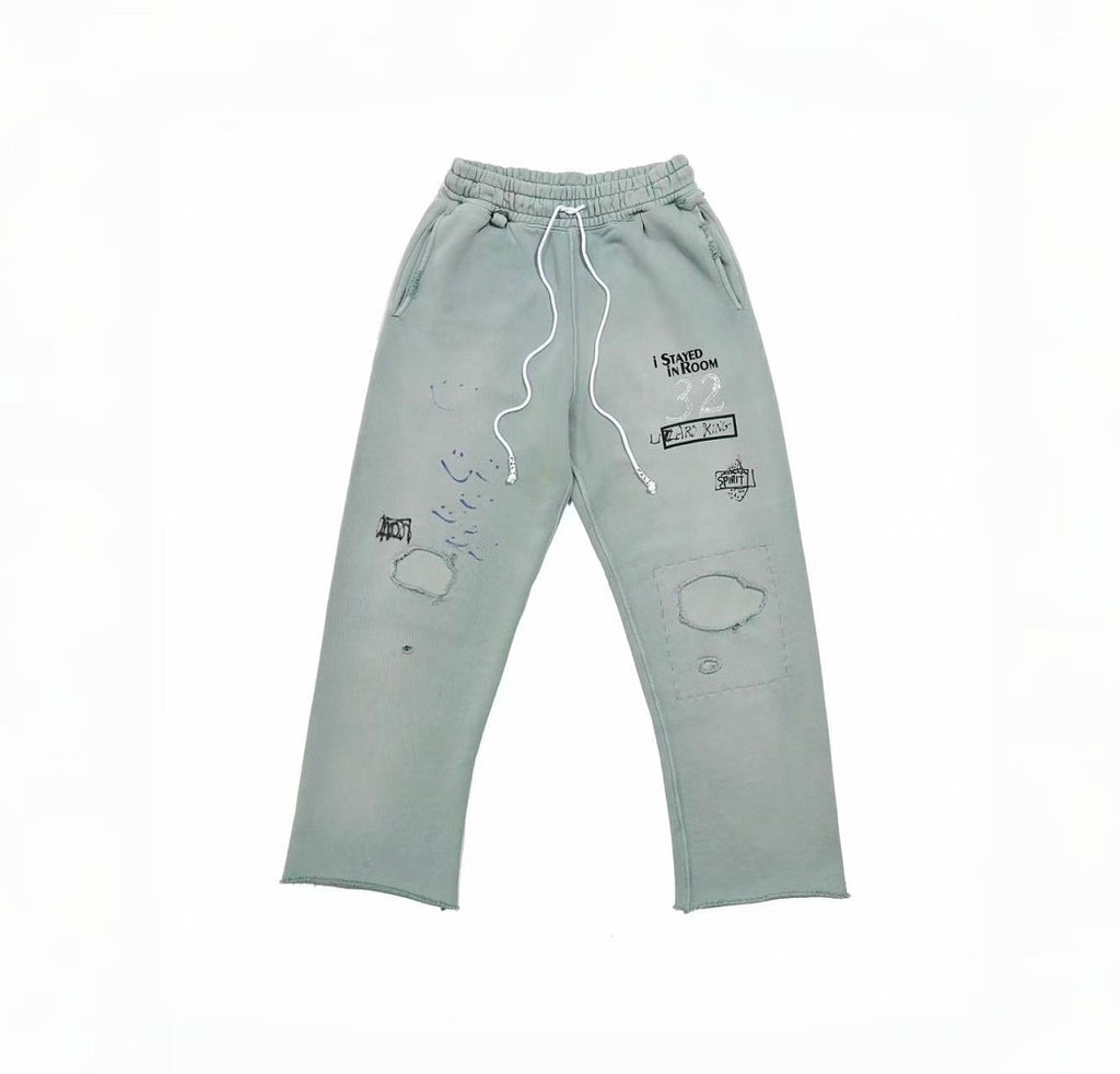 Paly Hollywood Sage Green Distressed Graphic Sweatpants