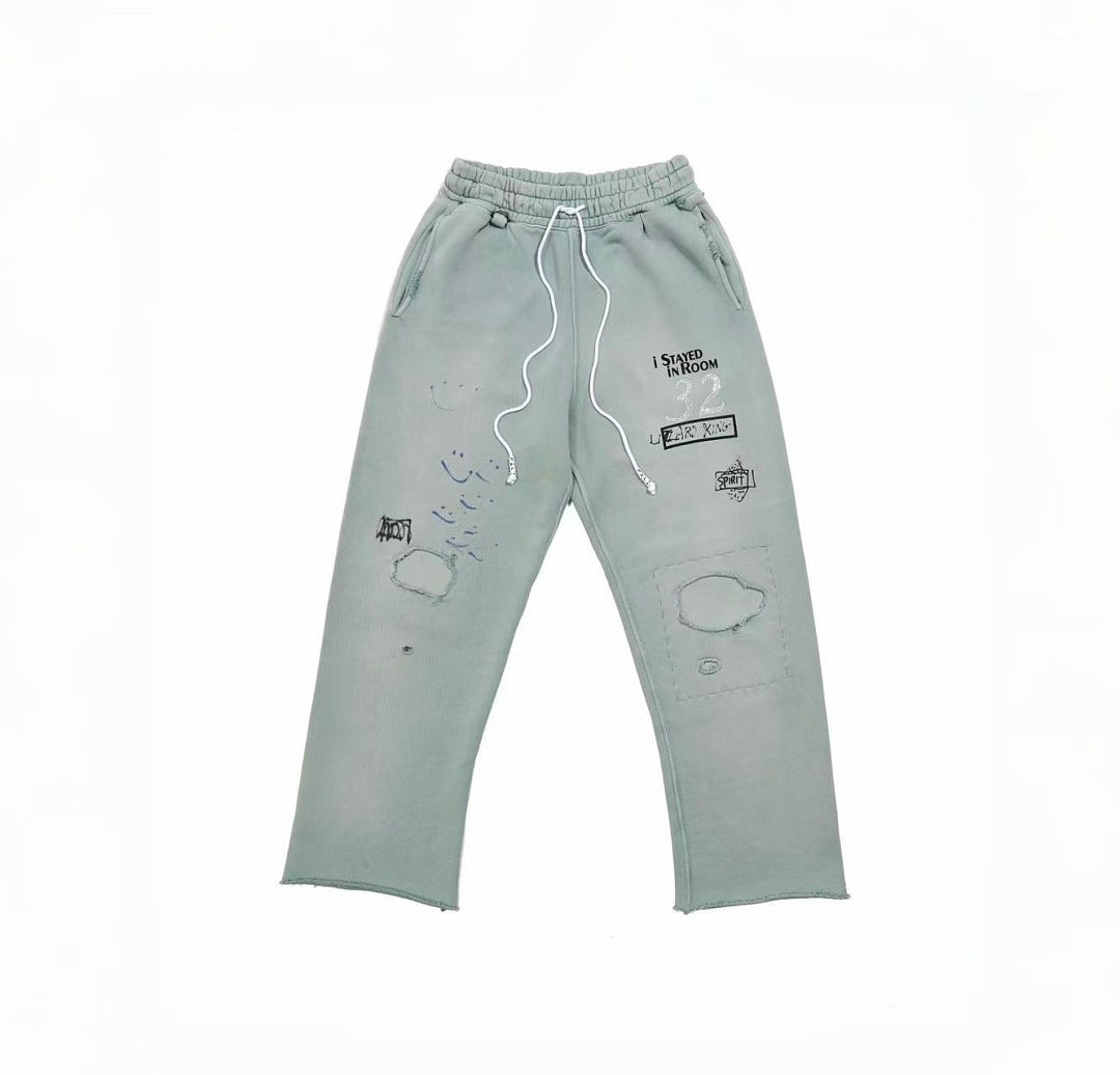 Paly Hollywood Sage Green Distressed Graphic Sweatpants