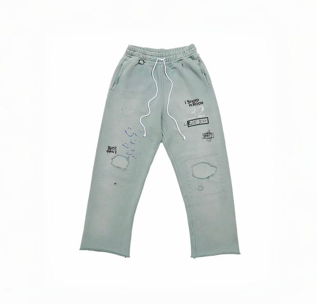 Paly Hollywood Sage Green Distressed Graphic Sweatpants Hover Image