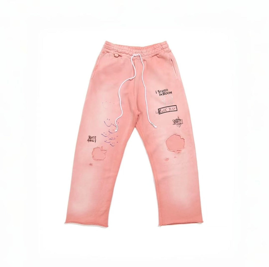 Paly Hollywood Pink Distressed Graphic Sweatpants