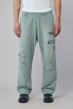 Paly Hollywood Sage Green Distressed Graphic Sweatpants