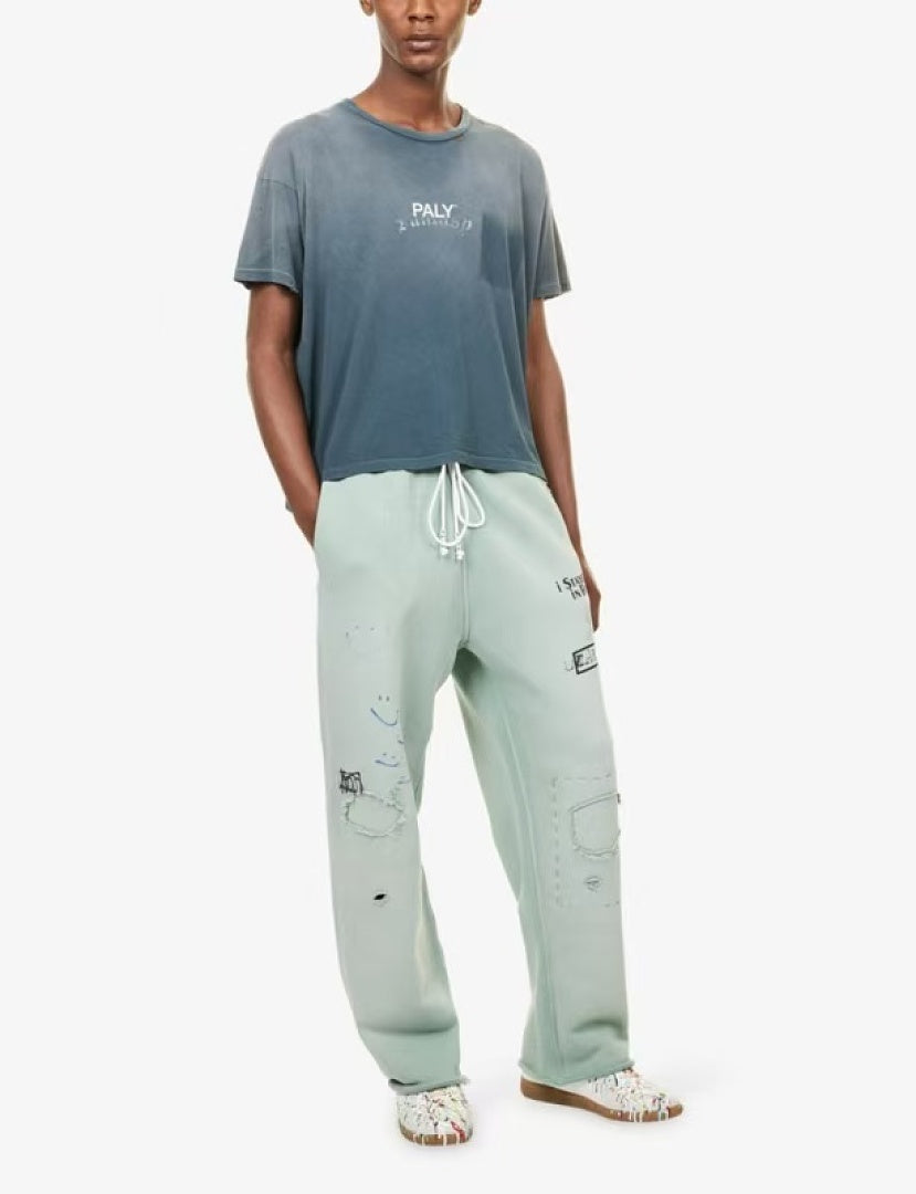 Paly Hollywood Sage Green Distressed Graphic Sweatpants