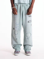 Paly Hollywood Sage Green Distressed Graphic Sweatpants