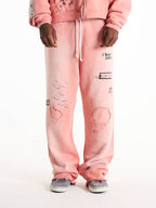 Paly Hollywood Pink Distressed Graphic Sweatpants