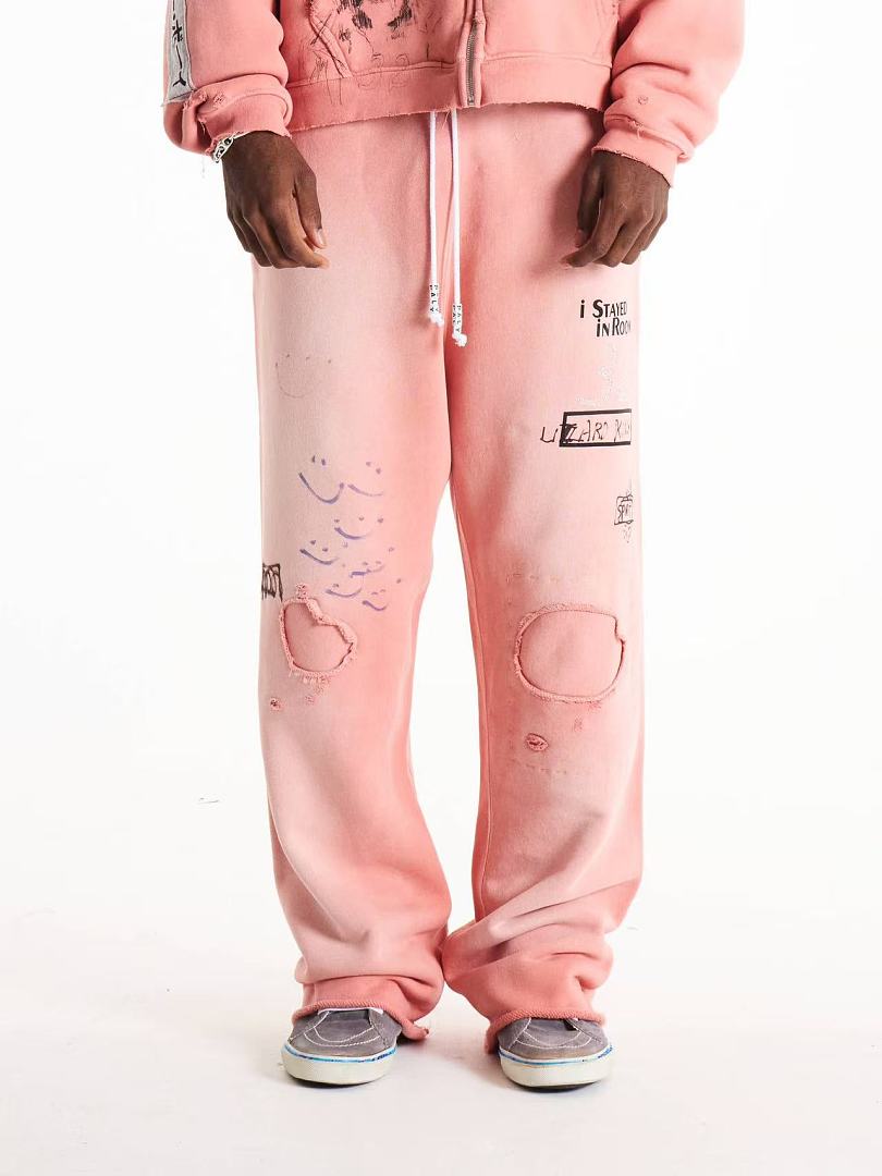 Paly Hollywood Pink Distressed Graphic Sweatpants