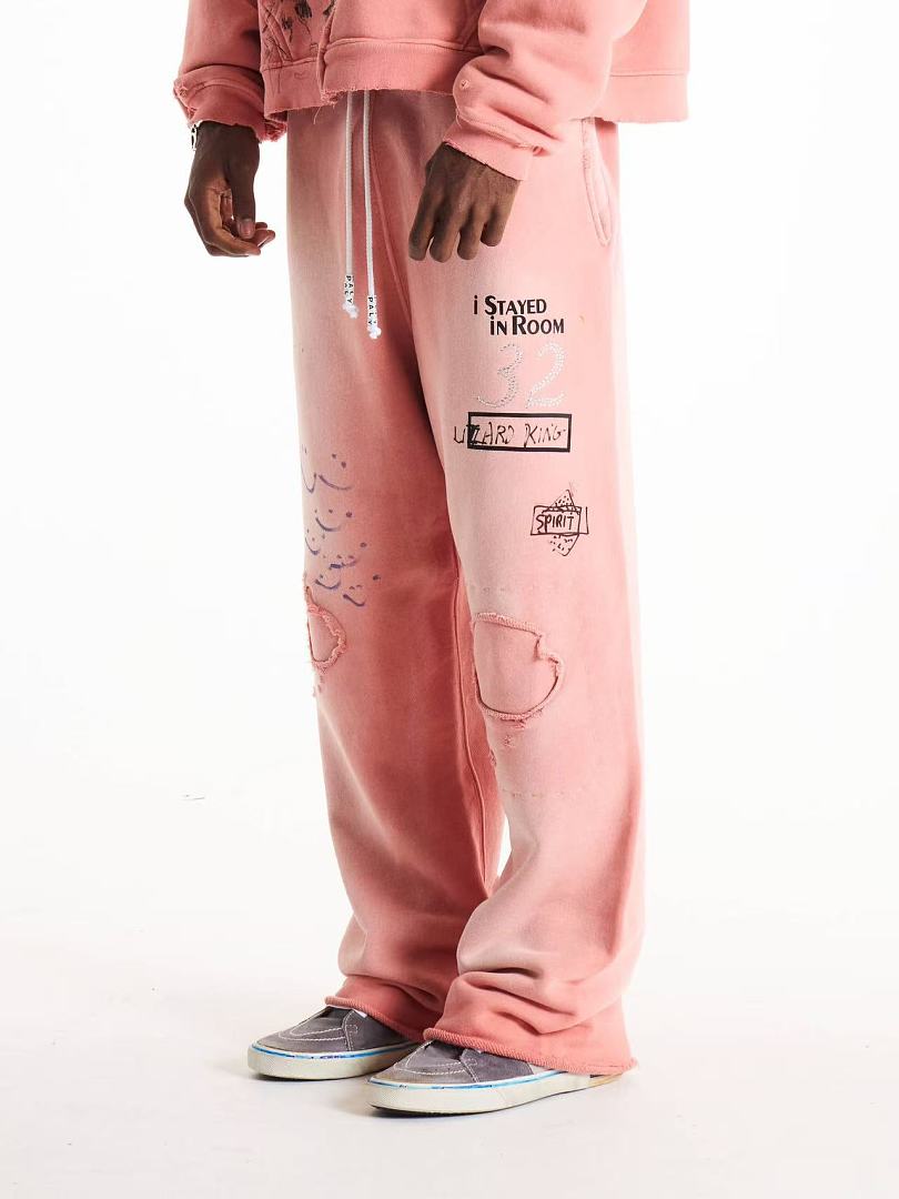 Paly Hollywood Pink Distressed Graphic Sweatpants