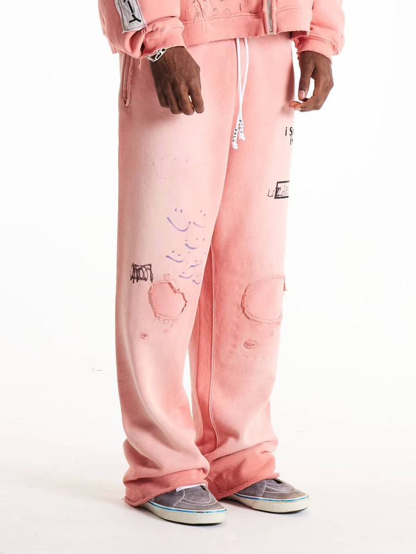 Paly Hollywood Pink Distressed Graphic Sweatpants