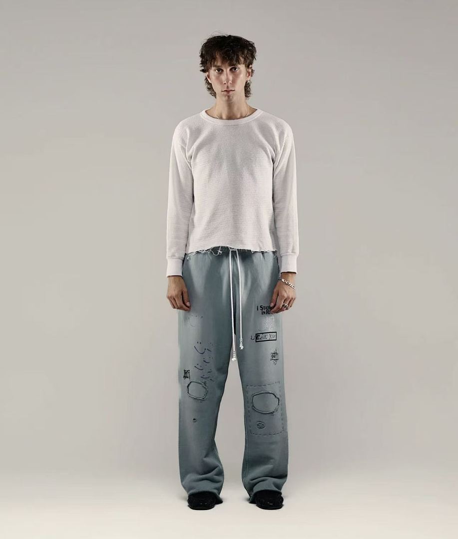 Paly Hollywood Sage Green Distressed Graphic Sweatpants