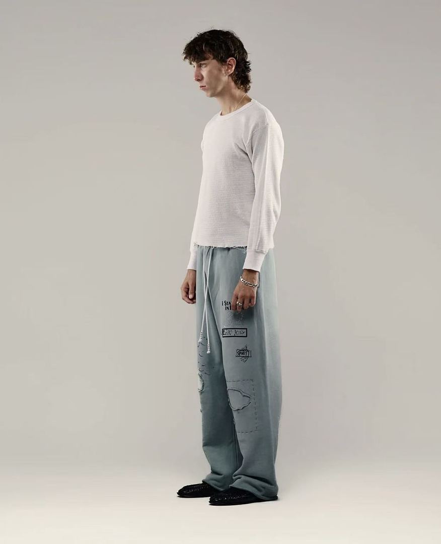 Paly Hollywood Sage Green Distressed Graphic Sweatpants