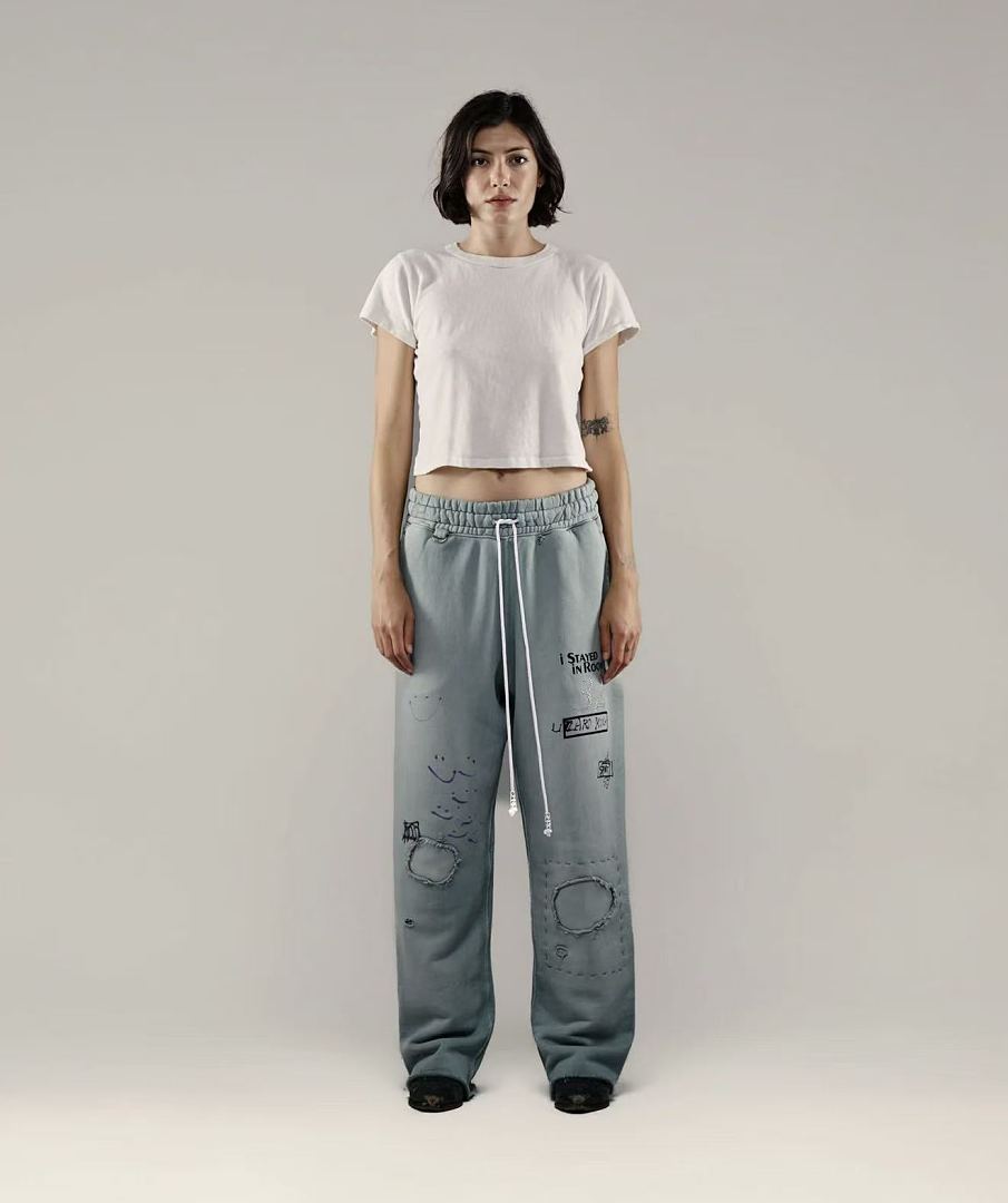 Paly Hollywood Sage Green Distressed Graphic Sweatpants