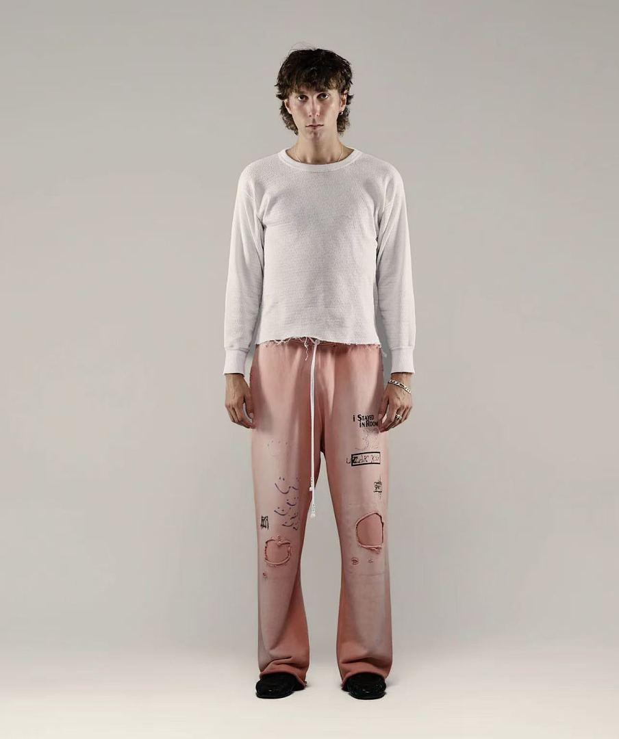 Paly Hollywood Pink Distressed Graphic Sweatpants