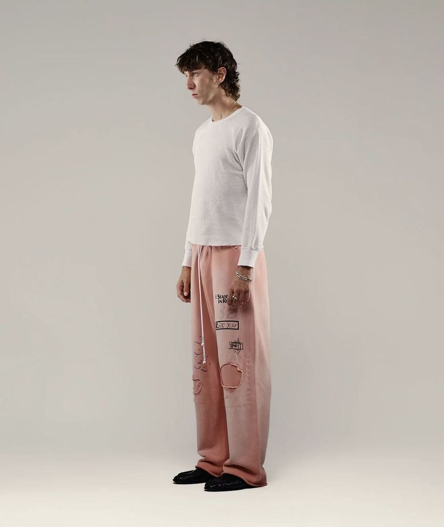 Paly Hollywood Pink Distressed Graphic Sweatpants