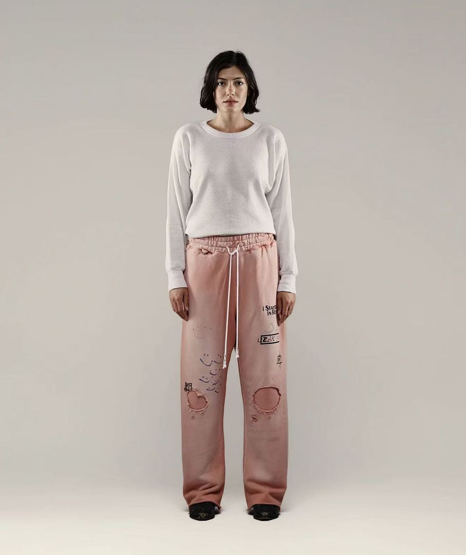 Paly Hollywood Pink Distressed Graphic Sweatpants