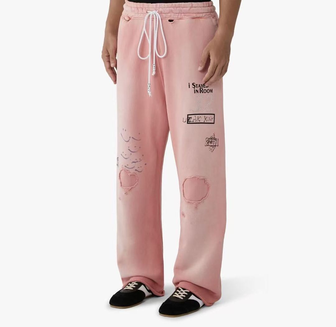 Paly Hollywood Pink Distressed Graphic Sweatpants