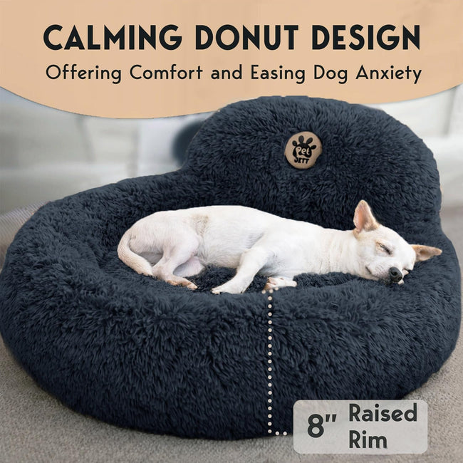 Medium Calming Dog Bed 30in Donut Plush Washable Bed Up to 45lbs Hover Image