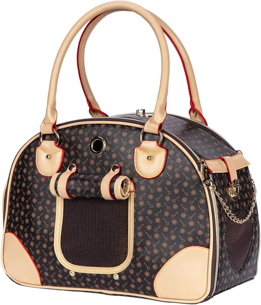 Luxury Pet Carrier Breathable Mesh PU Leather Travel Handbag Small Dogs Cats