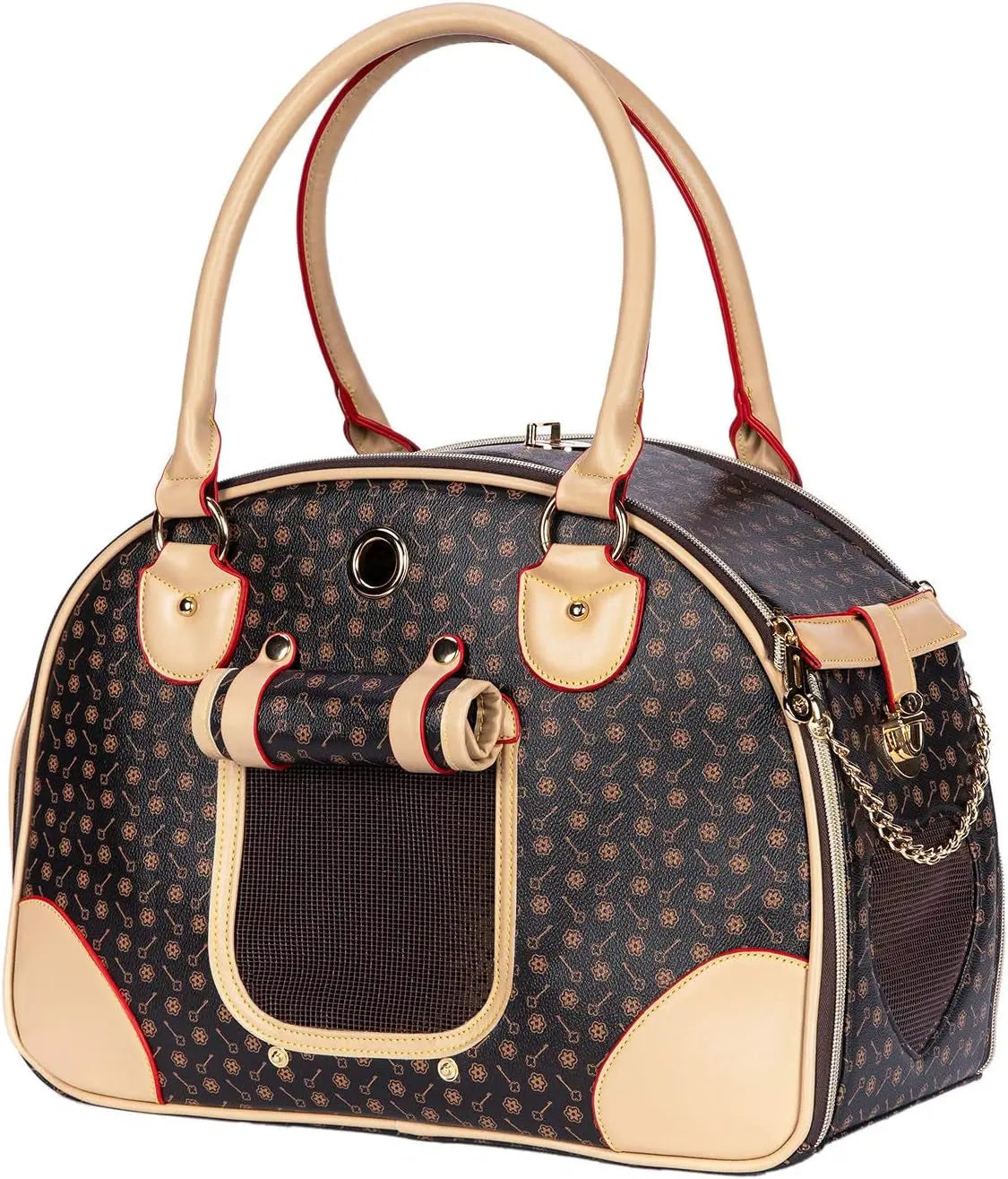 Luxury Pet Carrier Breathable Mesh PU Leather Travel Handbag Small Dogs Cats