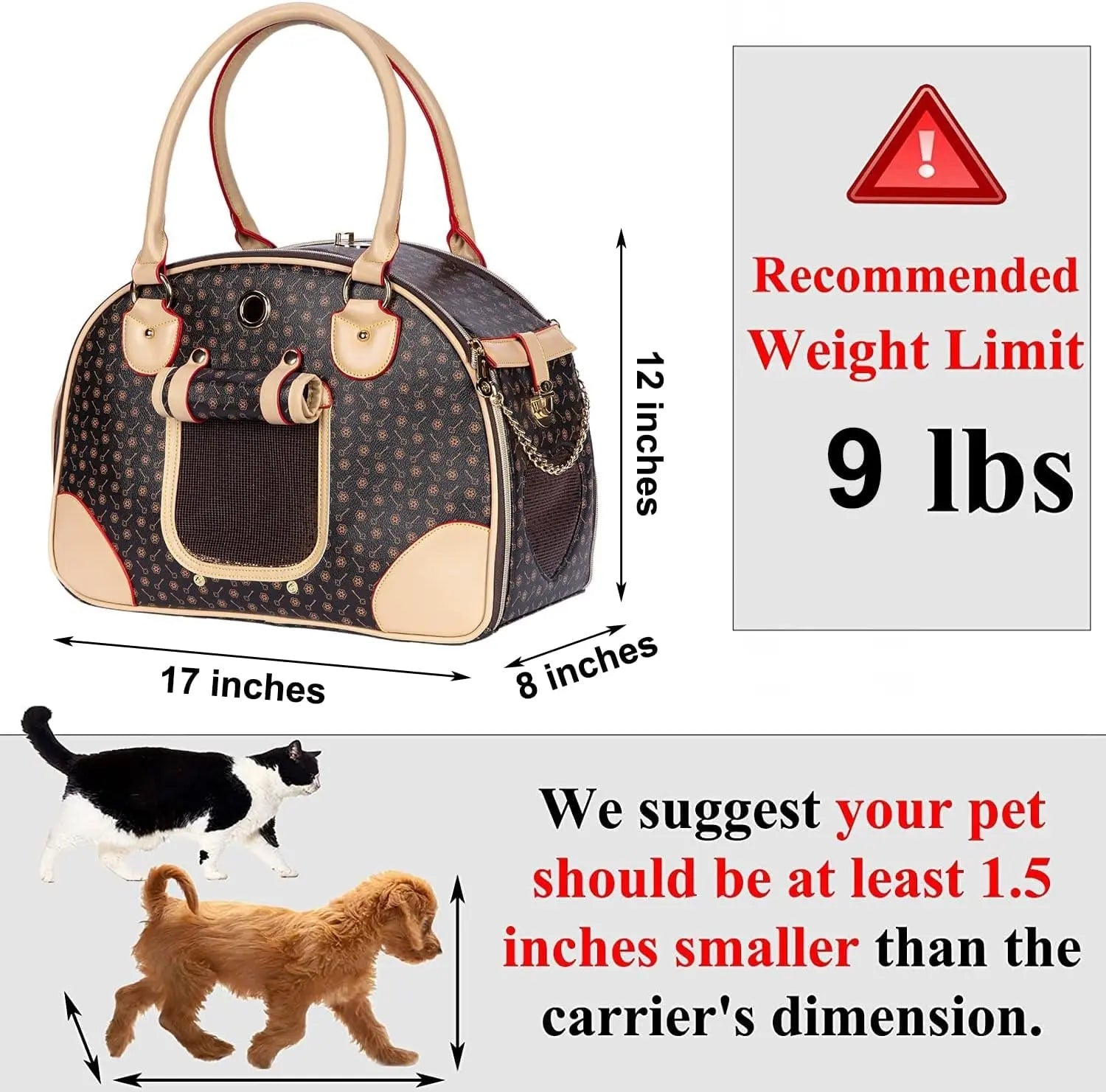 Luxury Pet Carrier Breathable Mesh PU Leather Travel Handbag Small Dogs Cats