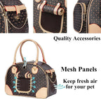 Luxury Pet Carrier Breathable Mesh PU Leather Travel Handbag Small Dogs Cats