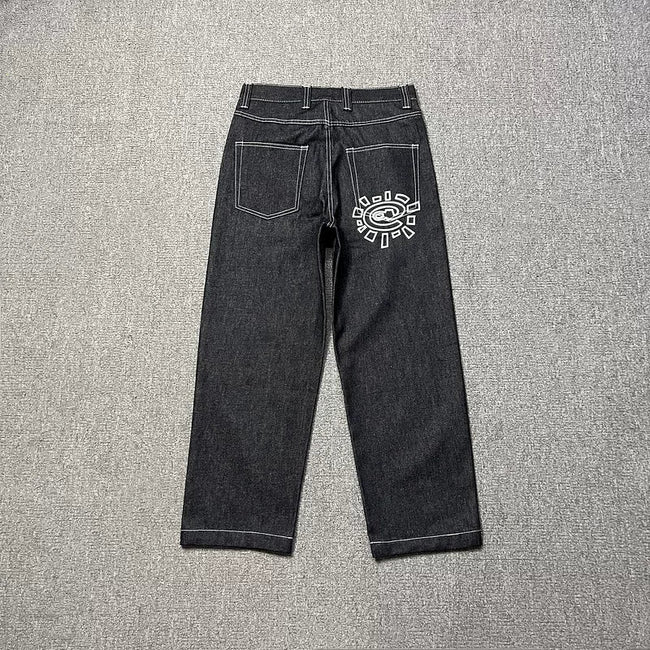 ADWYSD Graphic Print Denim Jeans - Washed Black Hover Image