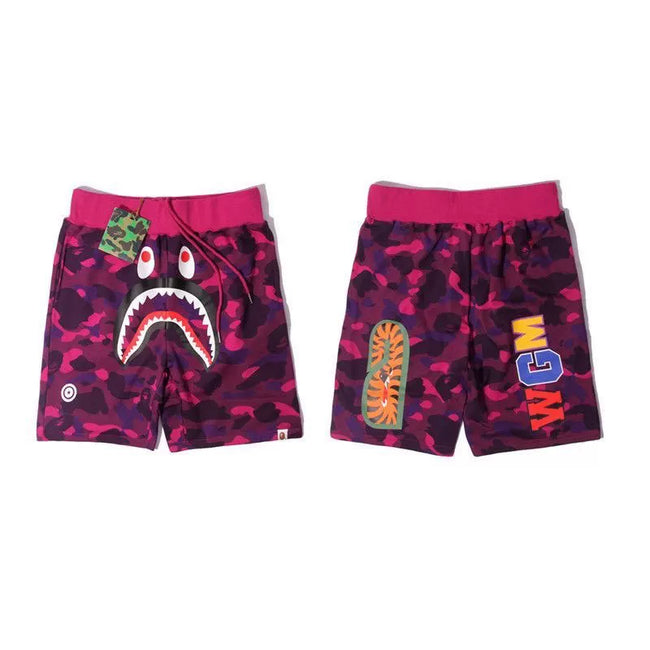BAPE Style Camo Shark Casual Shorts - Dark Purple/Burgundy Hover Image