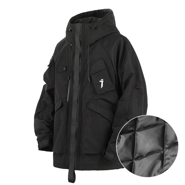 Tactical Multi-Pocket Quilted Techwear Jacket Hover Image