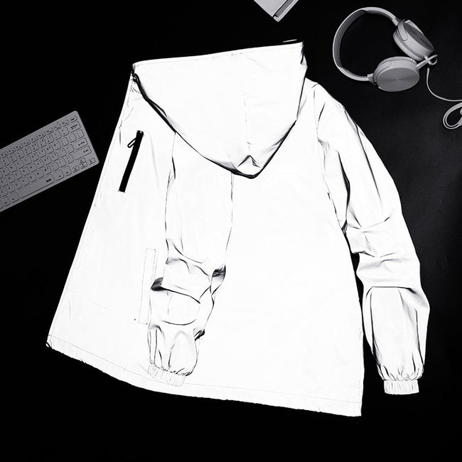 Reflective Cyberpunk Hooded Windbreaker Hover Image