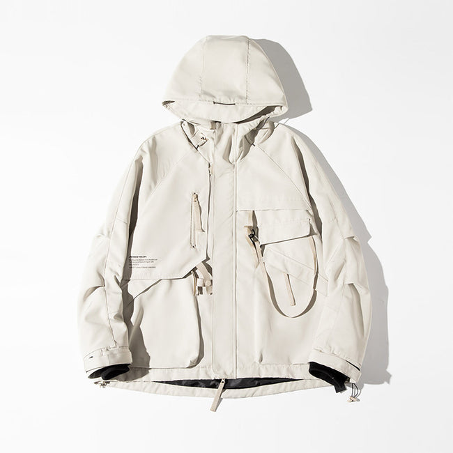 Techwear Tactical Off-White Hooded Windbreaker Hover Image