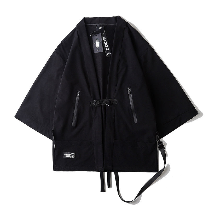 Techwear Tactical Black Kimono Cardigan