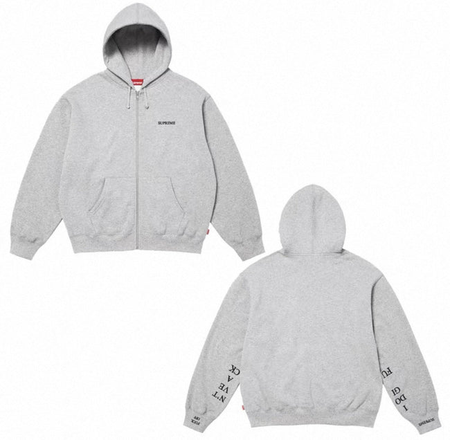 Supreme “I Don’t Give A F**k” Zip-Up Hoodie – Grey Hover Image