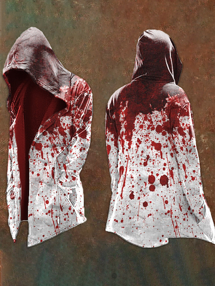 Red Blood Splatter White Hooded Cardigan