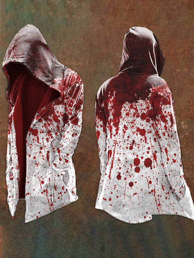 Red Blood Splatter White Hooded Cardigan Hover Image