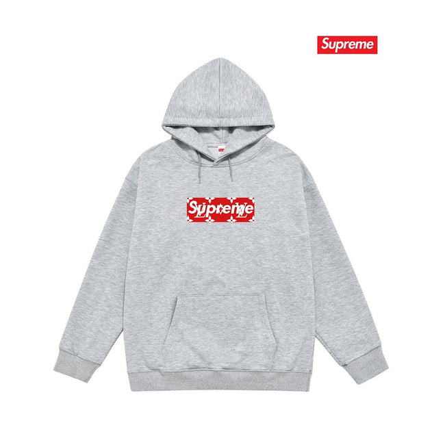 Supreme × LV Monogram BOX Logo Hoodie – Grey Hover Image