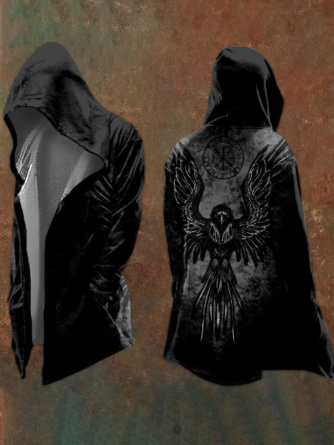 Viking Raven Hooded Black Cardigan Hover Image