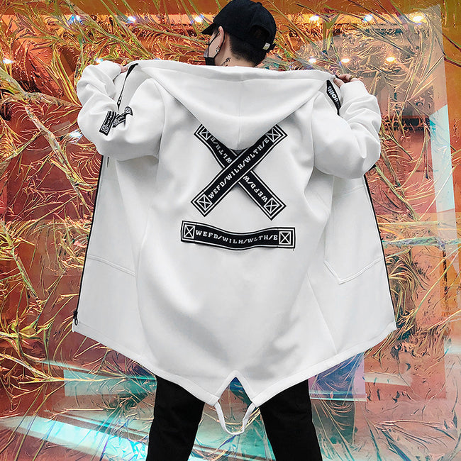 Techwear Oversized White Hoodie Jacket Hover Image