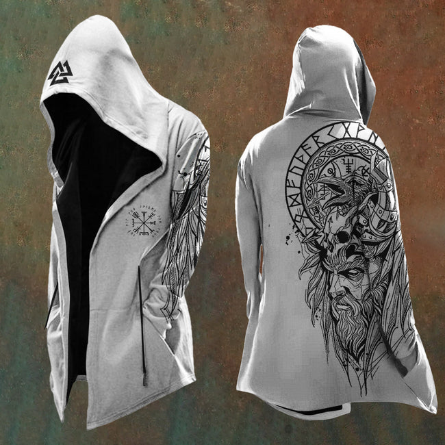 Viking Odin & Runes Hooded White Cardigan Hover Image