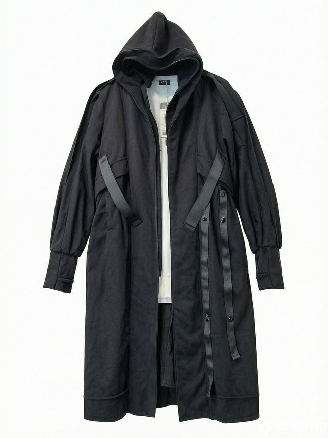 Techwear Longline Hooded Trench Coat Hover Image